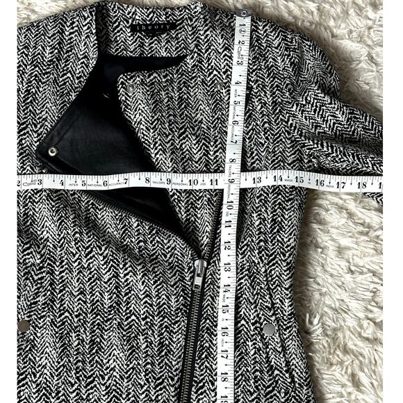 Theory Joean Herringbone Leather Trim Moto Jacket Women Size 00 Y2K Biker Retro - Picture 3 of 7